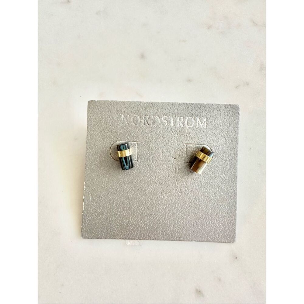 Nordstroms sleek black, brown, and gold stud earrings 